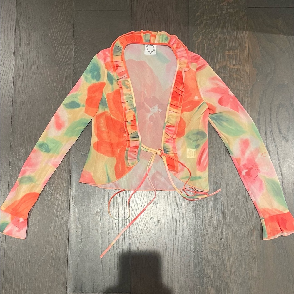 With Jean Printed Chiffon Blouse